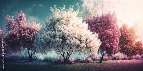 Blooming Beauty: Spring Background Aesthetic with Blooming Trees and Soft Hues