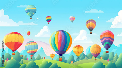 Illustration of hot air balloon festival banner. Generative AI