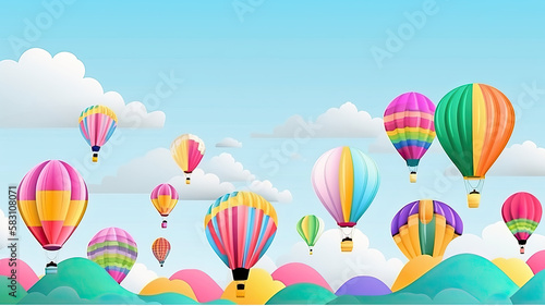 Illustration of hot air balloon festival banner. Generative AI