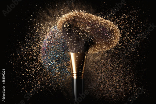 Make-up brush with glitter powder. Generative AI