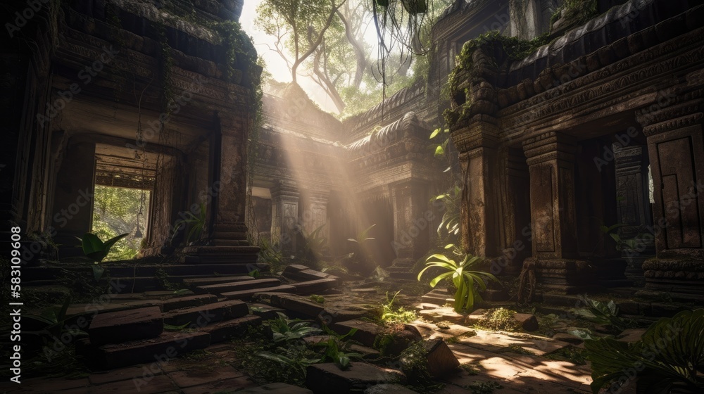 Illustration of the ruins of an old forgotten civilization - Created with Generative ai Illustration of the ruins of an old forgotten civilization - Created with Generative ai