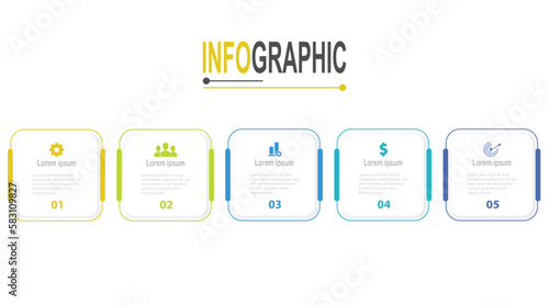 5 steps Square frame Infographic template business data illustration
