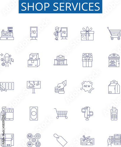 Shop services line icons signs set. Design collection of Retail, Boutique, Store, Purchase, Offering, Goods, Shopping, Supply outline concept vector illustrations