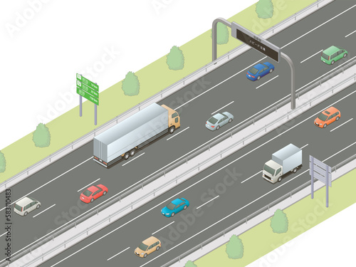 アイソメトリック図法で描いた日本の高速道路イメージ / Japanese expressway. Isometric illustration