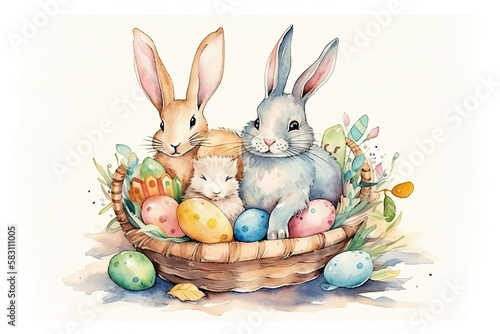 Cute easter bunny  beautiful colorful decorations   generated ai 