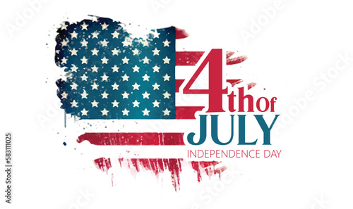 4th of July United States Independence Day celebrate with waving american national flag, brush stroke 