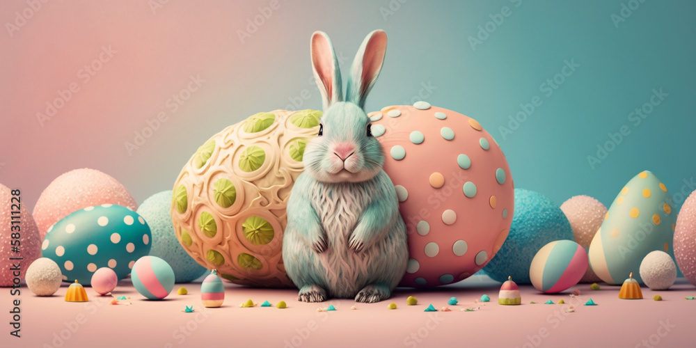 Colorful Pastel Easter Theme with Rabbit and Egg Background – Professional Colorful Pastel Easter Theme with Rabbit and Egg Background – Professional
