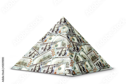 a pyramid scheme isolated on white background. The concept of exchange in financial markets is the collapse of the financial system of capitalism. photo