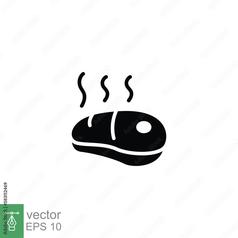 Meat icon. Simple solid style. Steak beef, food, grill, meal, bbq, kitchen, restaurant concept. Black silhouette, glyph symbol. Vector illustration isolated on white background. EPS 10.