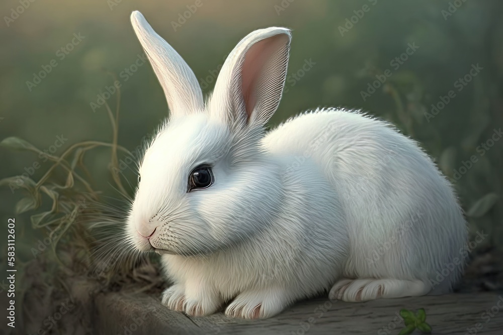 White rabbit in the garden. Cute white rabbit with long ears. White rabbit in the garden. Cute white rabbit with long ears.