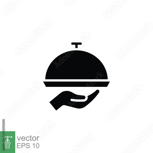 Tray icon. Simple solid style. Hand with a tray, waiter, Butler, platter, restaurant concept. Black silhouette, glyph symbol. Vector illustration isolated on white background. EPS 10.
