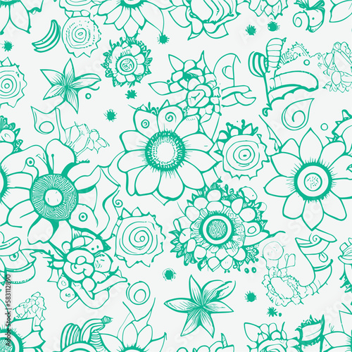 Abstract groovy elements in trendy psychedelic style seamless vector pattern. 70s, 80s, 90s vibes background