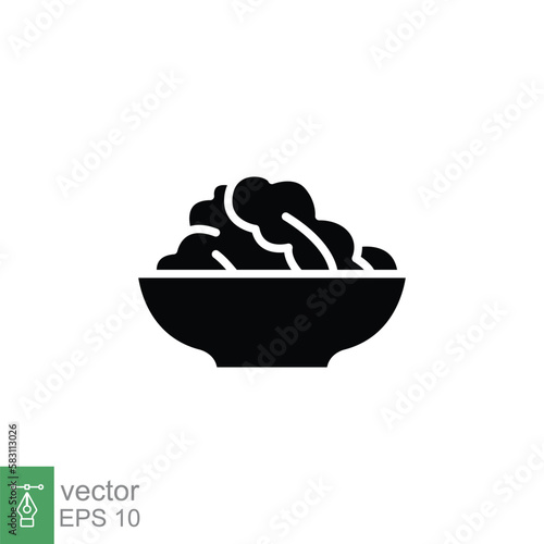 Salad icon. Simple solid style. Organic food in bowl, health, vegetables, plate, restaurant concept. Black silhouette, glyph symbol. Vector illustration isolated on white background. EPS 10.