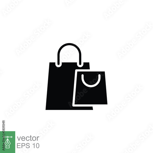 Paper bags icon. Simple solid style. Black silhouette, glyph symbol. Shop, cart, store, online, purchase, buy, retail, vector illustration design on white background. EPS 10.