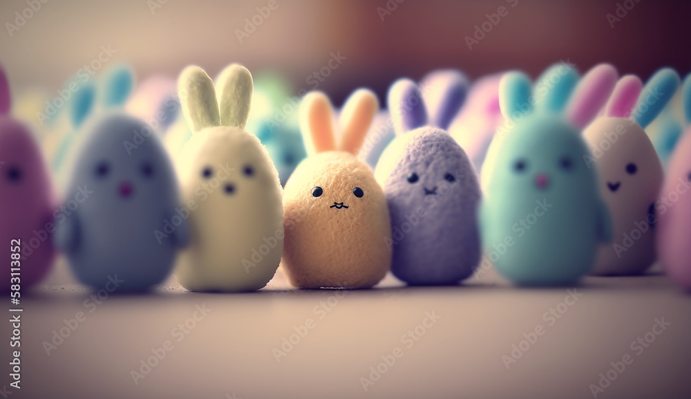 Kawaii easter bunny and easter eggs created with Generative AI Kawaii easter bunny and easter eggs created with Generative AI