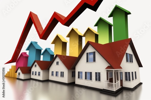 Graph showing a rise in real estate prices, 3d render illustration.