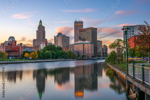Providence  Rhode Island  USA downtown cityscape viewed from above the Providence River.