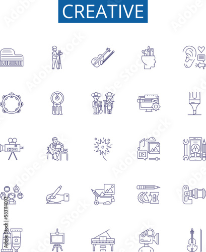 Creative line icons signs set. Design collection of Innovative, Imaginative, Original, Artistic, Visionary, Resourceful, Intuitive, Conceptual outline concept vector illustrations