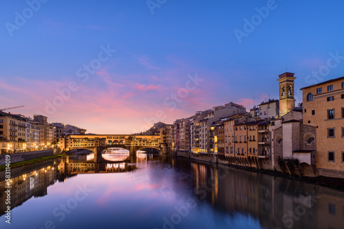 Florence  Italy at the Ponte Vecchio Bridge crossing the Arno River