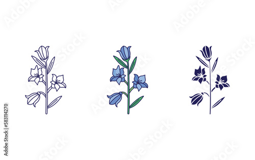Blue Bell flower vector icon