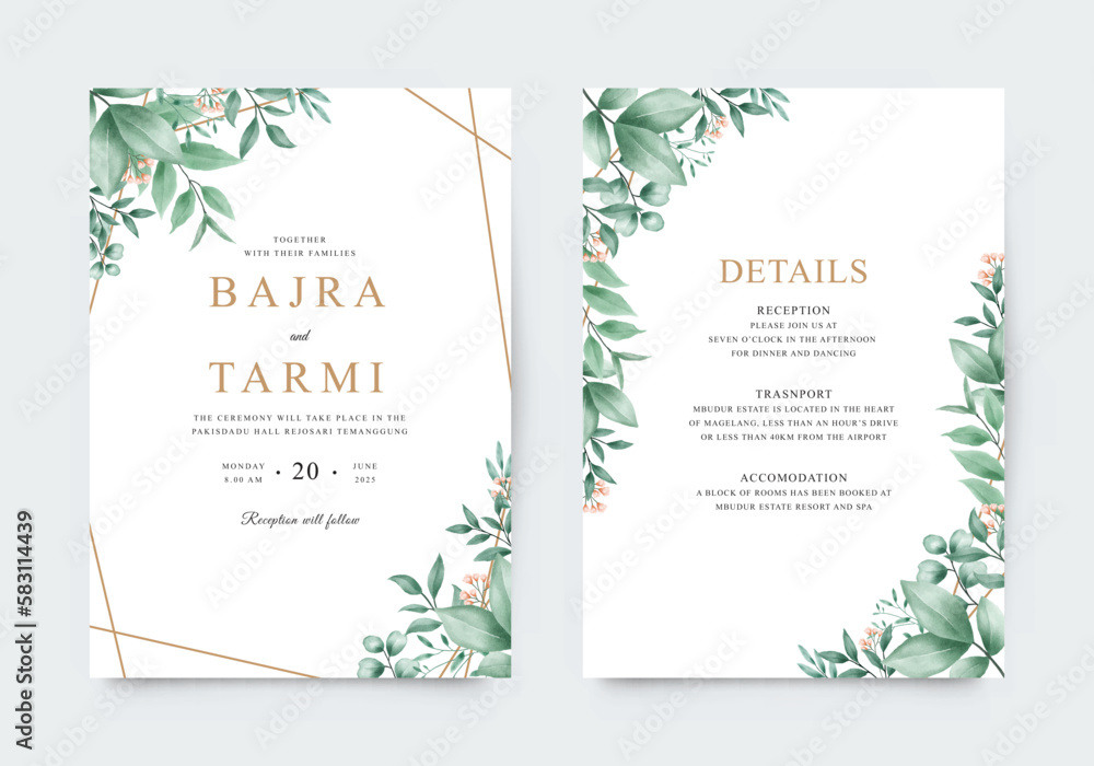 Watercolor green plants for beautiful wedding invitations