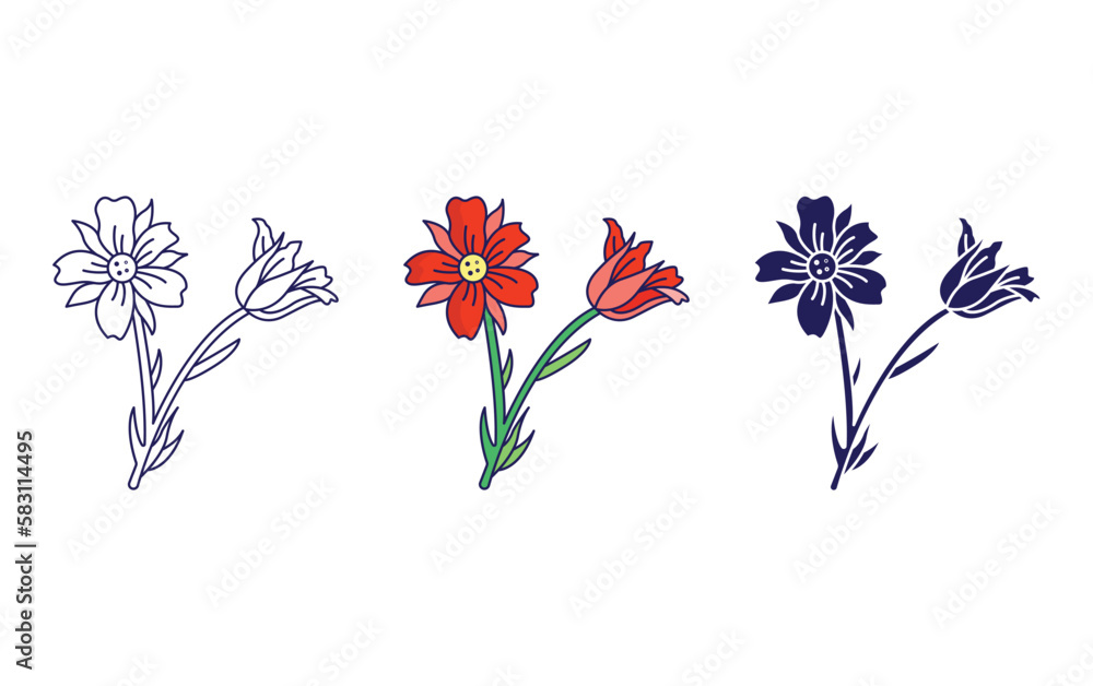 Poppy flower vector icon