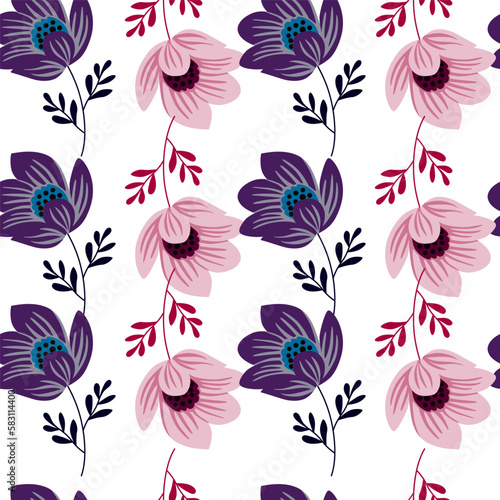 Romantic flower seamless pattern. Elegant floral endless background. Abstract stylized botanical illustration.