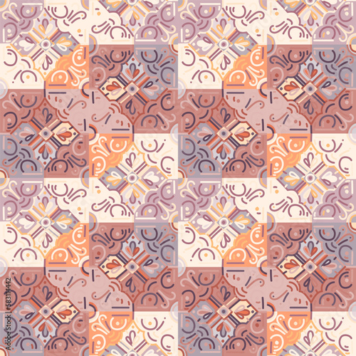 Decorative mosaic elements seamless pattern. Abstract geometric ornamental wallpaper.