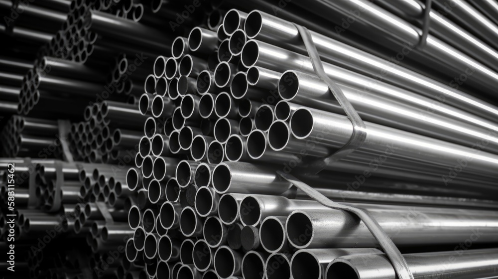 Steel Pipes bunch in the steel factory. Generative AI Steel Pipes bunch in the steel factory. Generative AI