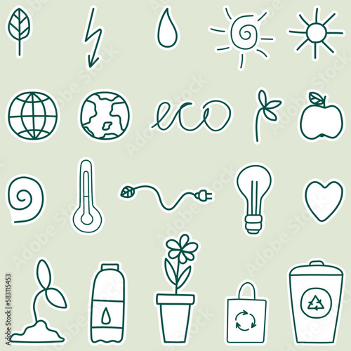 Eco elements stickers. Line art
