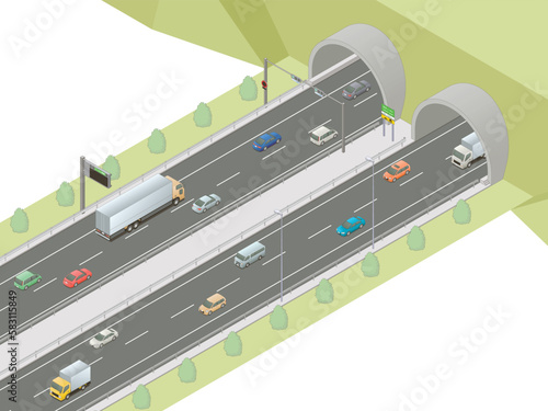 アイソメトリック図法で描いた高速道路のトンネル出入口のイメージB / Japanese expressway tunnel. Isometric illustration