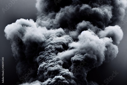 Large black cloud of smoke, flow of steam on black background, created with generative ai photo