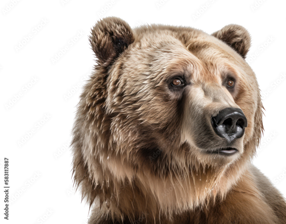 Grizzly bear isolated on white, transparent background, PNG, generative ai	