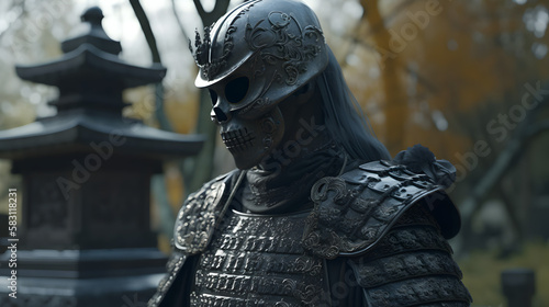 Anachronistic Encounters: The Futuristic Skull Samurai in the Cemetery