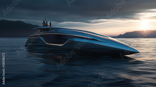 A concept design of a futuristic looking yacht, generative ai