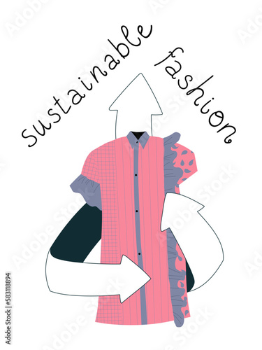 Upcycle concept. Secondary use of clothes. Upcycling challenge. Lettering sustainable fashion.