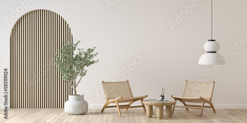 Japandi style conceptual interior room 3d illustration
