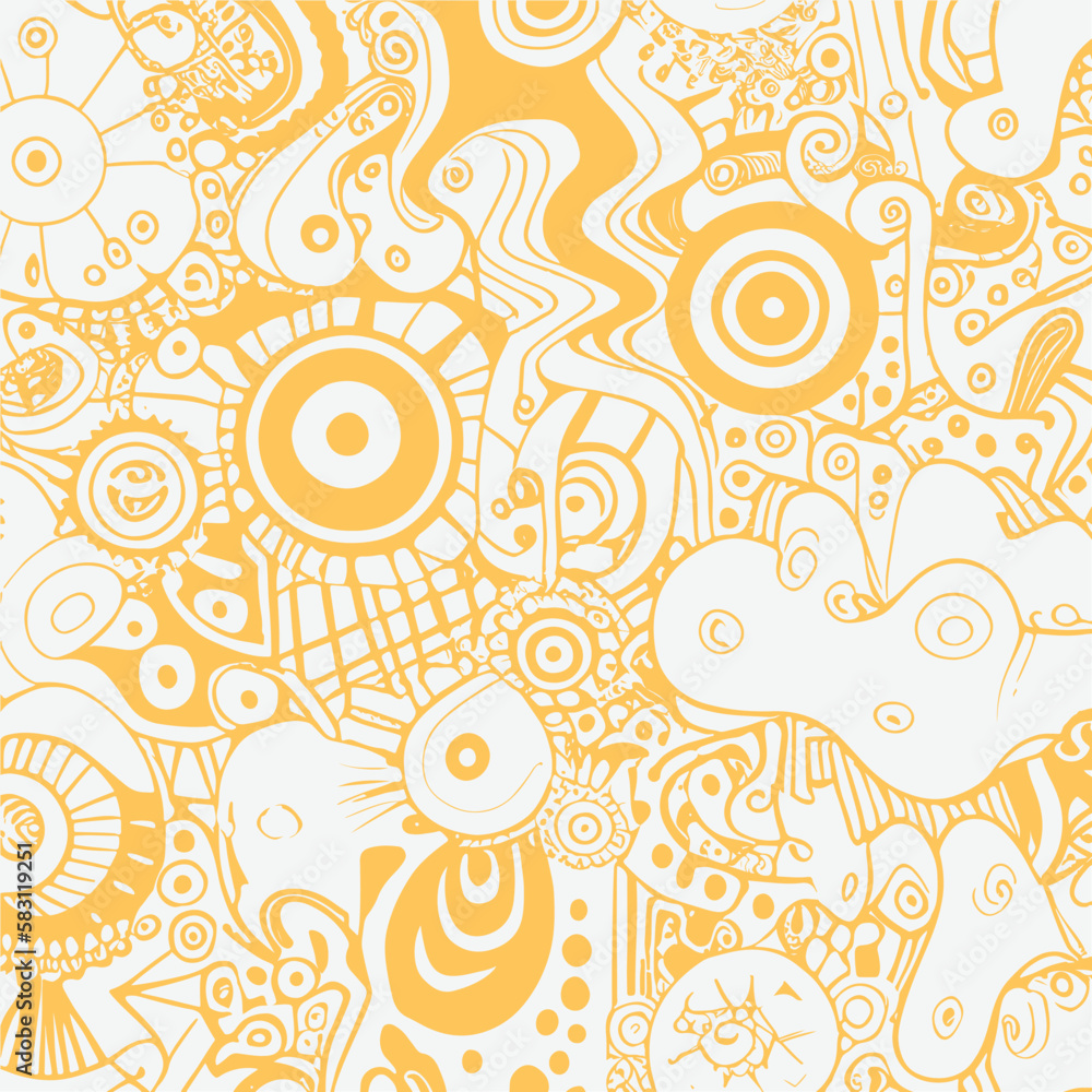 Fototapeta premium Groovy hippie 70s element in trendy flower and psychedelic style seamless vector pattern