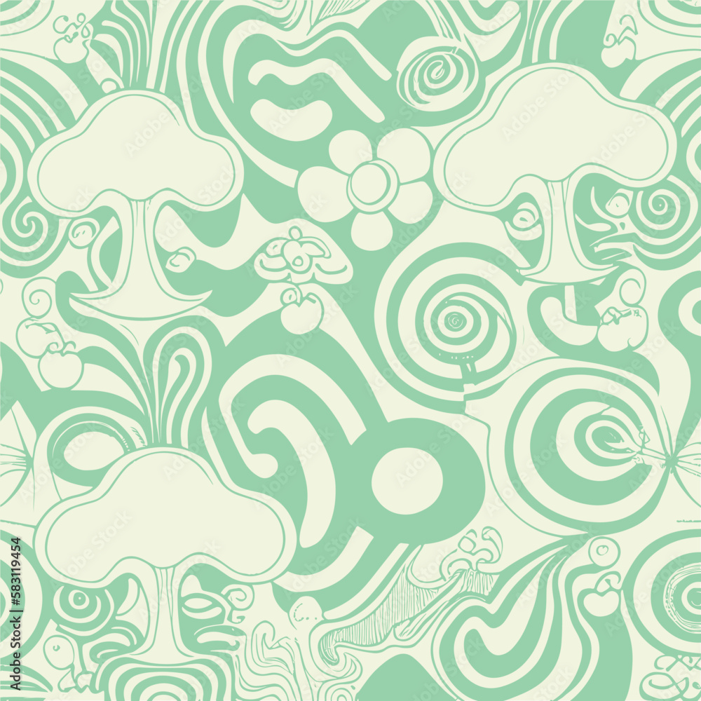 Groovy hippie 70s element in trendy flower and psychedelic style seamless vector pattern Groovy hippie 70s element in trendy flower and psychedelic style seamless vector pattern
