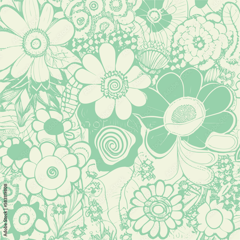 Groovy hippie 70s element in trendy flower and psychedelic style seamless vector pattern Groovy hippie 70s element in trendy flower and psychedelic style seamless vector pattern