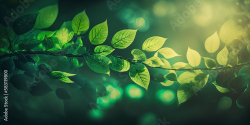 Green Glow: Spring Background Aesthetic with Glittering Leaves and Soft Sunlight