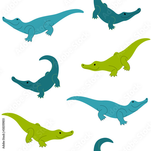 Seamless trendy animal pattern with crocodile. Flat design print in cartoon style.