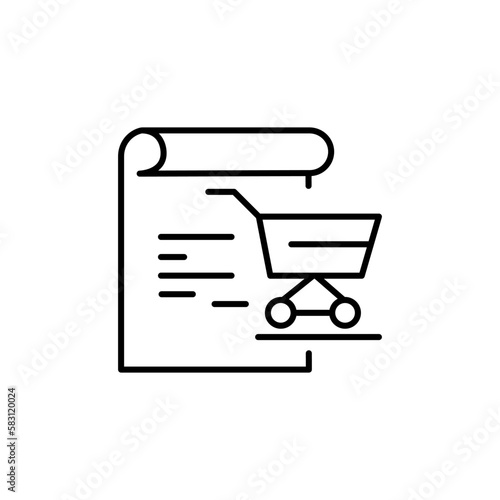 Shopping list with basket icon. Outline shopping list with basket vector icon for web design isolated on white background