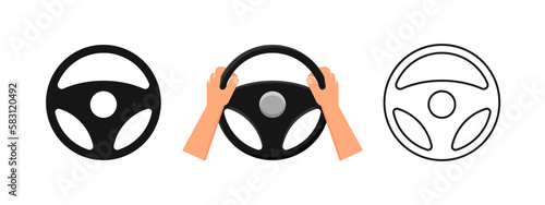 Car steering wheel vector set. Car driving, steering icon