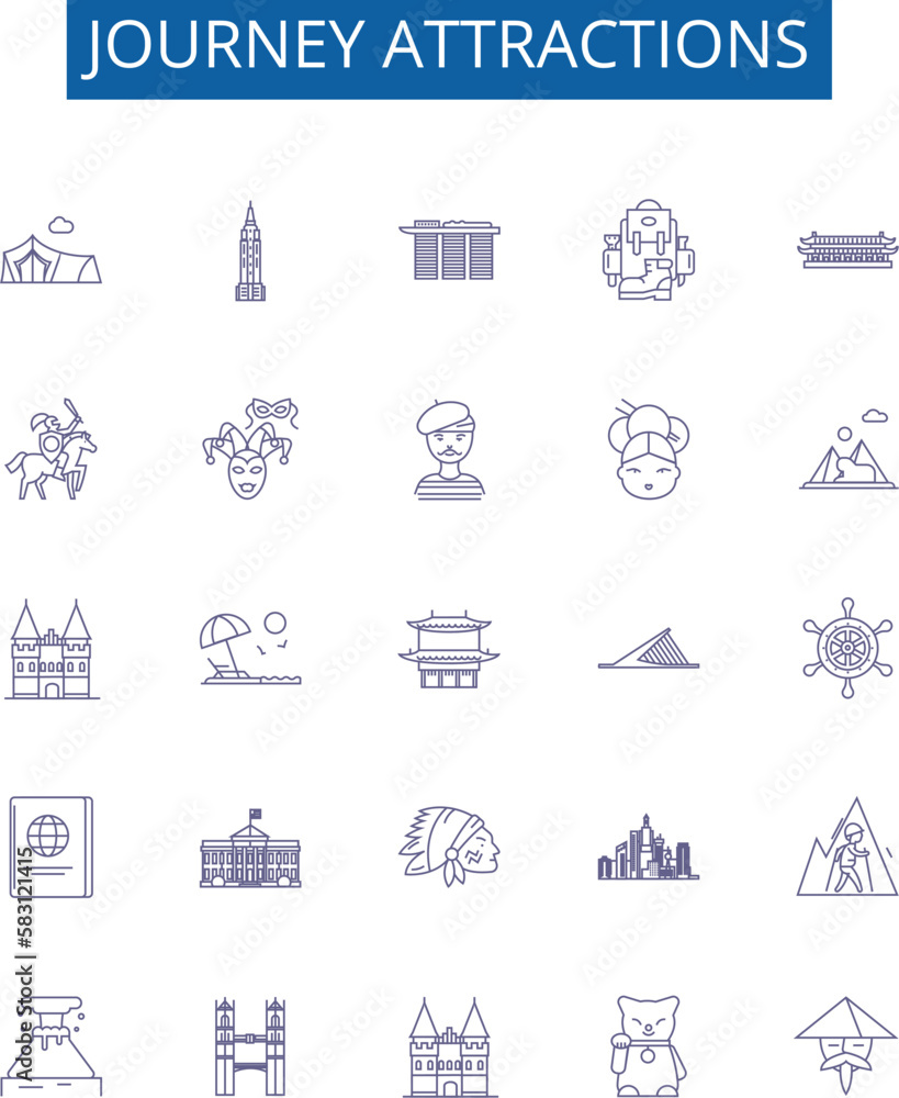 Journey attractions line icons signs set. Design collection of ...
