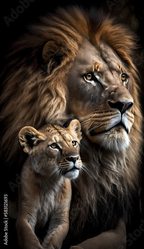 Lion and Baby Lion. Generative AI © simpledesign79