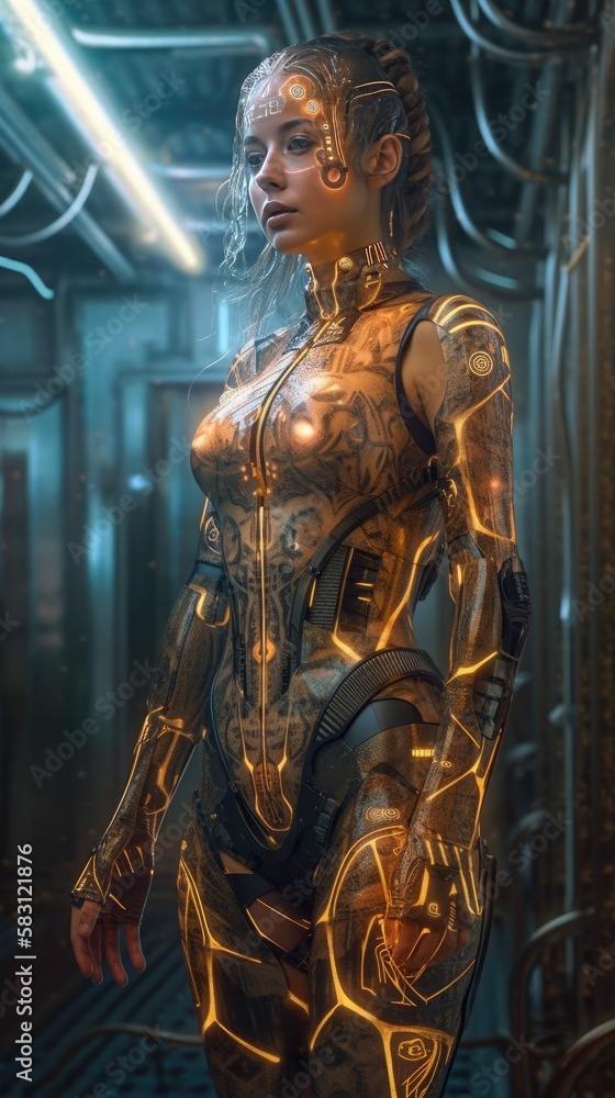 Futuristic High-Tech Cyberpunk Cyborg Women in Action | Stock Photo