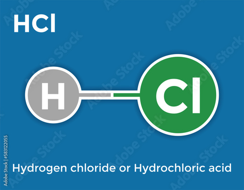 hydrochloric acid molecule, chemistry, vector illustration  photo