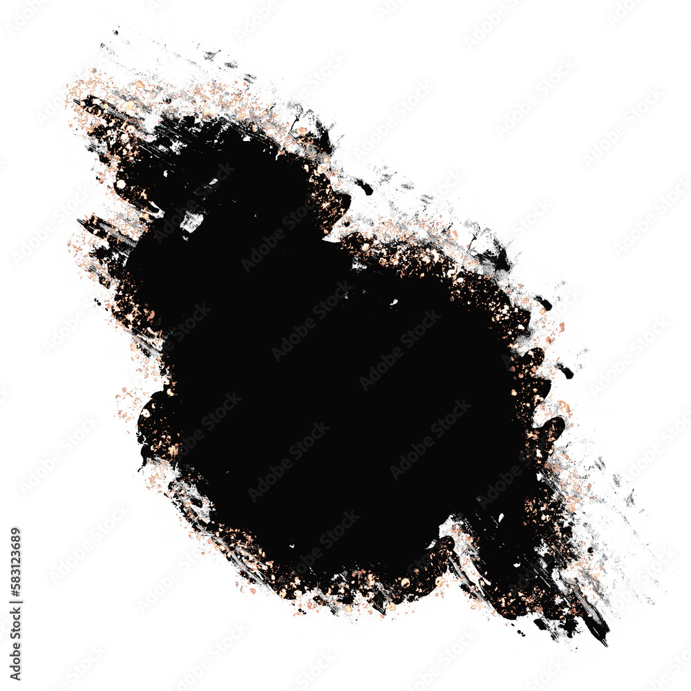 Black brush stroke smudge with rose gold, random splash of black paint, masking shapes for manipulation purposes, isolated object illustration with transparent background Black brush stroke smudge with rose gold, random splash of black paint, masking shapes for manipulation purposes, isolated object illustration with transparent background