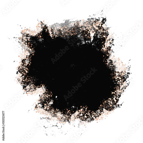 Black brush stroke smudge with rose gold, random splash of black paint, masking shapes for manipulation purposes, isolated object illustration with transparent background	